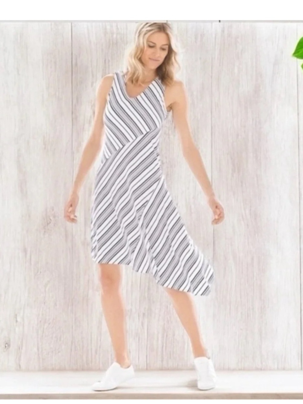 Soma Navy and White Striped Asymmetrical Sleeveless Dress